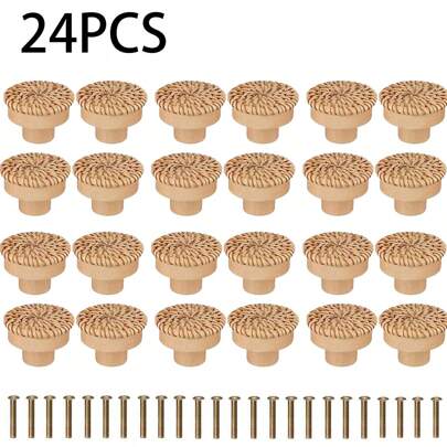 12 Stücke Rattan Rundgriff Knöpfe, Holzgriffe, Geeignet Für Küche, Wohnzimmer, Schlafzimmer Kleiderschrank Schrank, Braun