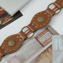1pc Western Cowgirl Style Retro Waist Belt, American Vintage Metal Rivet Eyelet Patchwork Wide Waist Band, Punk & Personalized Summer, School