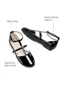 Girls Dress Shoes Mary Jane Flats For Little Girls Party Shoes With T Strap - 黑色 - 查看 7