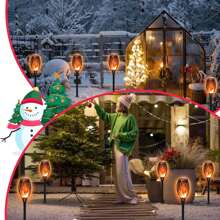 1/4/8/16 件太阳能路径灯，太阳能暖白景观灯，火焰效果逼真，IP65 防水太阳能电池板白天充电，适用于家庭节日装饰、庭院、花园、户外露营 - 暖光 - 查看 6