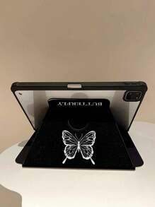 1 件优雅可爱蝴蝶与字母双面绘画设计 720 度旋转亚克力透明水晶背板防摔平板电脑保护壳带笔槽，兼容华为、iPad，节日礼物