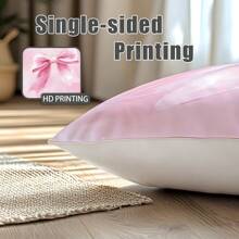 4pcs 17.7*17.7in(45*45cm) Pink Cherry Blossom Bow Print Pillow Cover [Single-Sided Printing] Home Decor Headboard Cushion Sofa Pillow Sham Peach Velvet Windowsill Cushion Cover [Pillow Insert Not Included], Suitable For Daily Use, Home High-End Minimalist Self-Use Decoration, Living Room Sofa Bedroom Bedhead Decoration, Small Car Pillow Cover Pillowcase