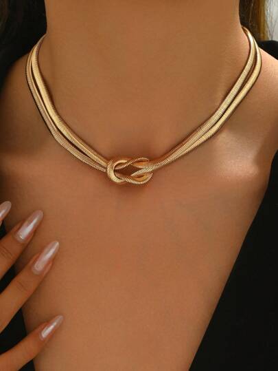 1pc Simple Versatile Snake Chain Necklace, Metal Design Fashionable Jewelry For Women, Suitable For Daily Wear, Hanging Out, And Gatherings