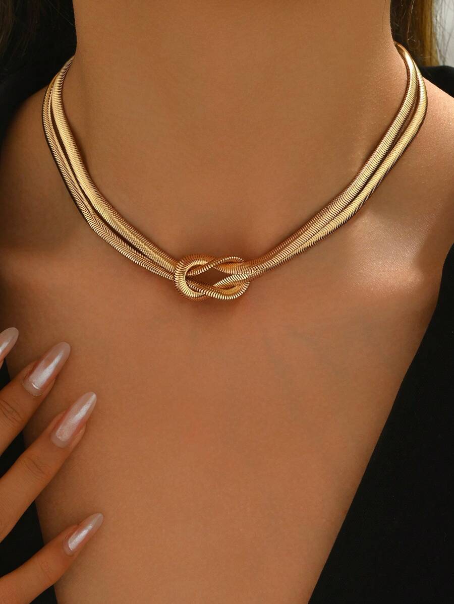 1pc Colar de corrente de cobra simples e versátil, design de metal, joias da moda para mulheres, adequado para uso diário, passeios e reuniões
