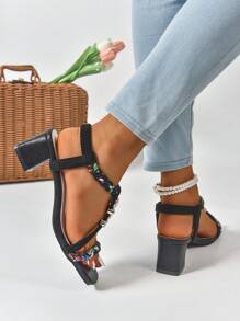 New Fashionable High Heel Sandals, Stylish And High-End, European And American Pearls Decorated Women's High Heel Sandals