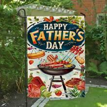 1pc Happy Father's Day Garden Flag, Double-Sided Barbecue & Tropical Design, Polyester, With Sleeve For Pole, Outdoor Patio Decor, Porch Decor, No Flag Pole, Ideal Gift For Dad