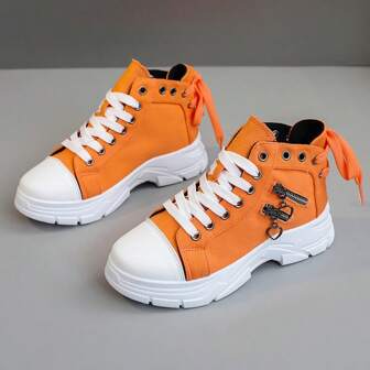 New Fashionable Women Canvas Shoes, & Versatile Casual Outdoor Sports Running Shoes, Breathable Side Zipper Platform
