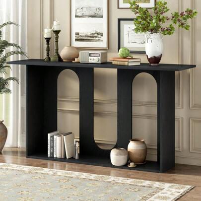 MERAX Modern And Curved Design Ash Veneer Console Table With Shelf,Suitable For Entryway,Hallway Living Room,Foyer,Corridor
