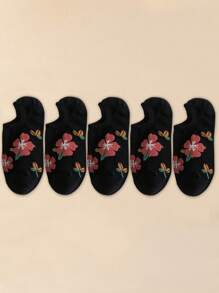 5 Pairs Women's Floral Pattern Versatile High Fashion Solid Color Simple Comfortable Soft Casual Student Style Girly Mori Style Anti-Slip Short Socks - Multicolor - View 11