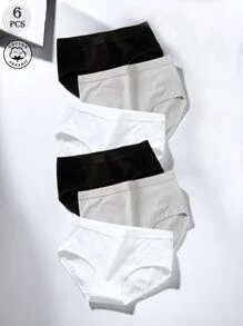 6pcs Women's Solid Color Casual Minimalist Comfortable Breathable Mid-Waist Panty