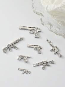 10 件随机 3D 银枪和沙漠之鹰全水晶美甲装饰美甲用品指甲美甲饰品美甲宝石 - 銀色 - 查看 6