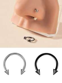 1/2pcs Stainless Steel Pierced Nose Ring,Fashion Personalized Simple Rivets, Women's Silver And Black Nose Rings, Nightclub Parties Jewelry, Birthday Gifts ﻿
