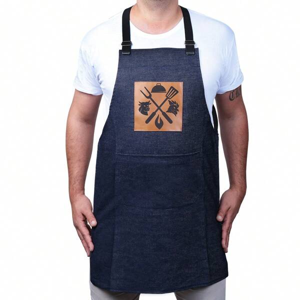 Avental  Jeans Timbrado no Couro a Laser