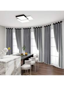 Top Eyelet/Hollow Star Cutout Curtain/Layered Solid Color Blackout And Sheer 2-In-1 Curtain/Blackout Bedroom Curtain/Bedroom Decor Curtain/Living Room/Classroom/Beautiful Sheer Lace Double Layer Curtain