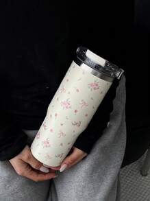 1pc 30oz Ditsy Floral Bow Stainless Steel Double Wall Tumbler, Flat Bottom Cup, Coffee Mug, Car Cup, Water Bottle, Outdoor Mug, Tea, Unique Tea Cup Lid Design, Suitable For Outdoor, Office, Home, School, Car, Birthday Gift, Holiday Gift, Mother's Day Gift, Father's Day Gift, Back To School, Valentine's Day Gift Back To School - Multicolor - View 9