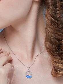 1 件简约海星吊坠项链，带人造水晶镶嵌，适合女士海滩和度假装 - 銀色 - 查看 4