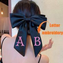 字母刺绣蝴蝶结发夹 - 个性化大号优雅蝴蝶发夹，黑色和酒红色，是女士和女孩的完美配饰，女友生日礼物 - 彩色 - 查看 2