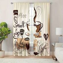 2 piezas de cortinas con tema de café, de 84 pulgadas de largo, cortinas decorativas con bolsillo para barra, adecuadas para dormitorio, sala de estar, decoración del hogar, decoración de habitación - Multicolor - Ver 5