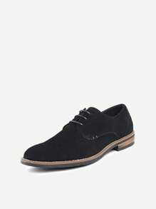 Men's Suede Leather Lace Up Derbys Brogues Shoes - Black - View 5