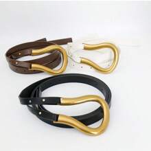 1pc Women's Horse Buckle Suit Belt, Multiple Colors, Fashion Versatile Waist Strap Decoration For Office Wear And Dress - Camel - View 5