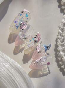 Naklejki na paznokcie 5D różowe kwiaty motyle i róże wiosna lato naklejki suwaki do paznokci relief nail art manicure dekoracje