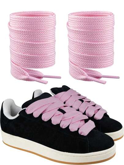 1 Pair Black Shoe Laces, 2CM Fat Wide Jumbo Thick Flat Shoe Laces For Campus, (120cm/47.24inch)For Sneakers,Men's And Women's Shoelaces