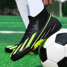 1 par de zapatos de fútbol para adultos hombres/mujeres estudiantes, zapatos con clavos para deportes de equipo, competencia, resistentes al deslizamiento y al desgaste con tacos para césped artificial, arena, césped natural, cancha interior, zapatos de entrenamiento de fútbol con cordones, zapatos de fútbol para mujer de piel de balón ovalado de pequeño tamaño - Negro - Ver 8