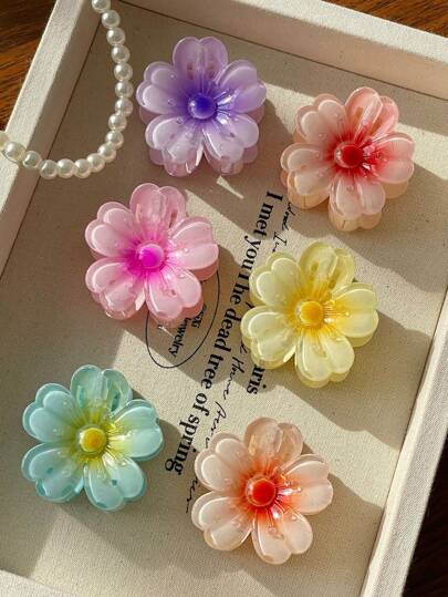 6pcs Women Floral Design Purple, Yellow, Blue, Pink, Orange Hair Clips, Elegant Plastic Hair Accessories, Versatile For Daily, Party, Vacation, Bathing, Makeup Matching