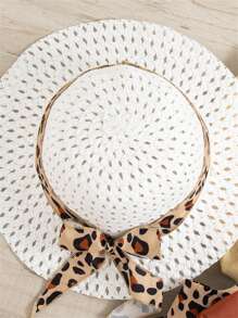 2 件装女婴夏季蝴蝶结豹纹无袖连衣裙和帽子套装，度假海滩装 - 棕色 - 查看 8