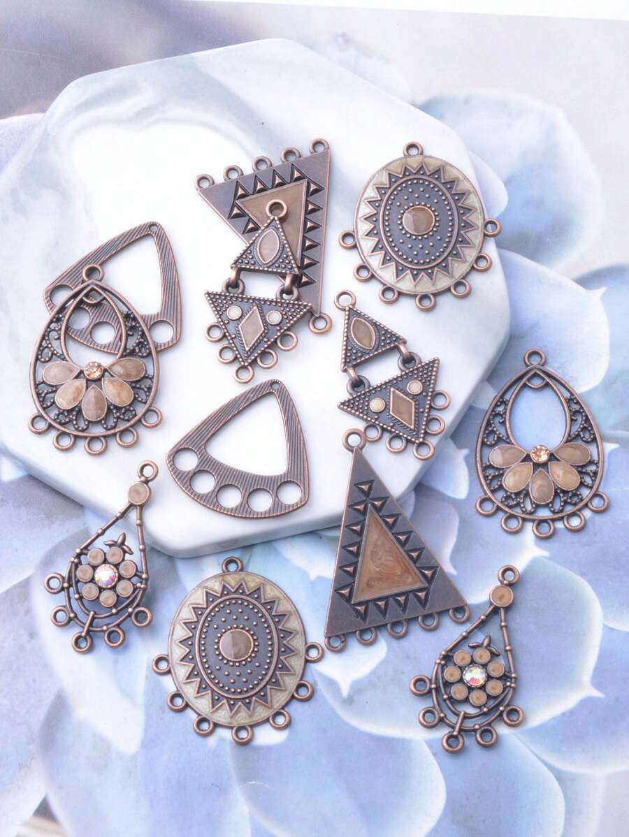 12 قطعة/مجموعة من سبائك الزنك بتصميم برونزي قديم مزينة بريش أكريليك على شكل تعليقات، مثالية لصنع القلائد والأقراط كإكسسوار مجوهرات زفاف أو خطوبة