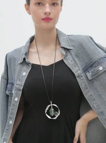 1pc Elegant Multi-Layer Round Gold Tone Necklace, Bohemian Style For Party, Vacation And Gift Jewelry, Long Black Necklace, Gift For Mother, Lover - Wax Rope - View 4