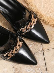 大码女士高跟玛丽珍鞋，粗跟尖头正装鞋，酒红色包头凉鞋