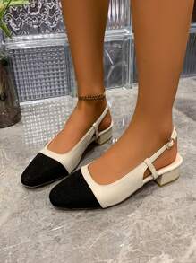 Women's Square-Toe Round-Toe Buckled Thick Heel Sandals, Fashionable Casual Versatile For Party Outdoor Wear, 2025 Spring & Summer New - Beige - View 2