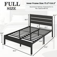 Gunji Twin & Full & Queen Bed Frame With Headboard And Footboard , 12.2in Under Bed Storage, All-Metal Support System, No Box Spring Needed,Noise Free, Easy Assembly - Xám - Xem 9