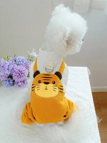 1pc Pet Outfit, Stylish & Cute Dog/Cat Clothes For Small Pets, Tiger Suspender Pants Warm & Comfortable For Autumn/Winter