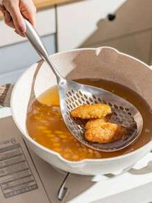 Stainless Steel Colander Spoon Large Size Fry Food Spoon Kitchen Household Ladle Oil Frying Mesh Spoon One-Piece Molding Large Ladle For Pasta