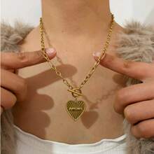 Monlansher 1 pezzo Collana con pendente a forma di cuore in acciaio inossidabile, design minimalista di moda, adatta per uso quotidiano