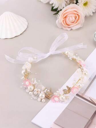 1 件儿童头饰公主皇冠花头饰，适合表演、舞台、小公主