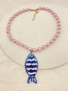 1 chiếc vòng cổ ngọc trai Baroque Y2K cổ điển với mặt dây chuyền hình con cua bằng kim loại và mặt dây chuyền hình cá bằng nhựa, thích hợp cho bãi biển, khu nghỉ dưỡng, trang phục hàng ngày, tiệc tùng, phụ kiện trang phục - cá - Xem 8