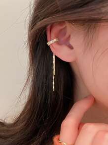 1 对锆石 C 形流苏耳夹，时尚简约耳环，适合无耳洞人士