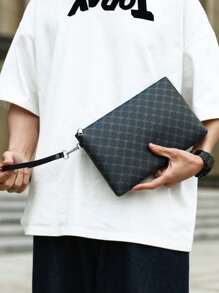 Bolsa De Mão Casual Masculina, Bolsa De Mão Com Design De Envelope, Bolsa De Mão De Pu Para Negócios