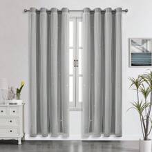 Top Eyelet/Hollow Star Cutout Curtain/Layered Solid Color Blackout And Sheer 2-In-1 Curtain/Blackout Bedroom Curtain/Bedroom Decor Curtain/Living Room/Classroom/Beautiful Sheer Lace Double Layer Curtain