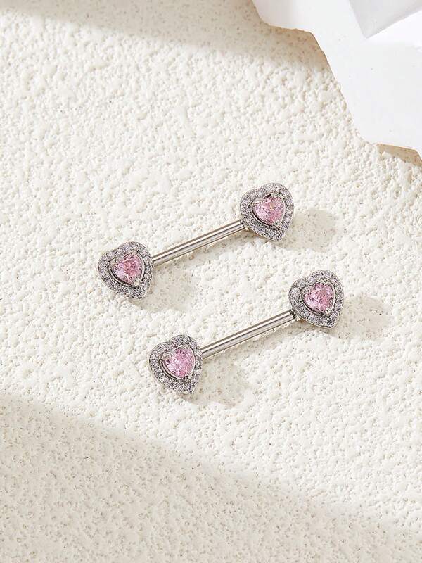 2 piezas Anillos de piercing para pezón de acero de titanio con zirconia en forma de corazón estilo Y2K para mujer