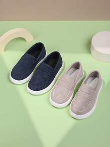 Kids Anti-Slip Classic Fashion Flat Shoes, PU Soft Gradient Color Slip-On Boys Casual Moccasins, Vivid Minimalist Comfortable Breathable Non-Slip Easy-On Loafers For Boys And Girls Students - Navy Blue - View 9
