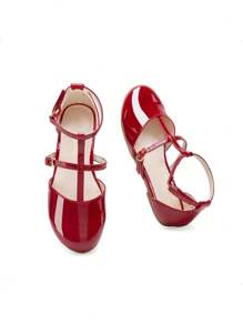Girls Dress Shoes Mary Jane Flats For Little Girls Party Shoes With T Strap - 紅色 - 查看 8