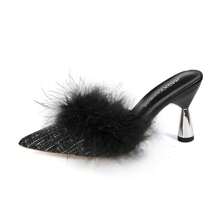 Talon haut 2024 nouvelle grande taille talon haut talon fin sandales pointues poilues femme