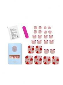24PCS French Glitter Acrylic False Toenails - Romantic Red Square Nails With Full Coverage Design, Includes Jelly Glue & Nail File, Perfect For Daily Wear, Parties, Shopping, Afternoon Tea - Ideal For Ladies & Girls Press On Nails