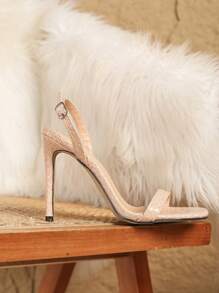 Sandalias de tacón alto para mujer de color beige, con tira al tobillo, diseño de punta cuadrada, versátiles y de moda sexy