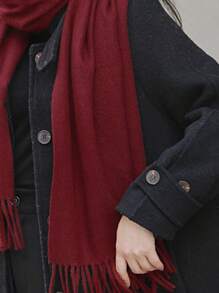 1st Vrouwen Lente Herfst Fringe Kasjmier Sjaal, Effen Kleur Sjaal Wrap Dubbel Gebruik Dik, Warm & Veelzijdig Voor Airconditioning Kamer