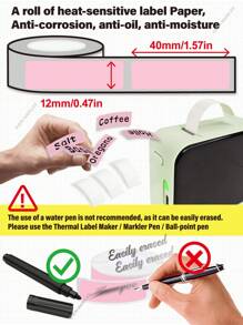 Marklife Nhãn dán nhiệt Marklfie - P15, M1, P50, D30 màu hồng, kích thước 12mm x 40mm, 180 tờ/cuộn, nền đen chữ hồng, 1 cuộn, thích hợp cho gia đình, nhà bếp, trường học, văn phòng, làm quà tặng và sắp xếp đồ đạc. - Hồng - Xem 4